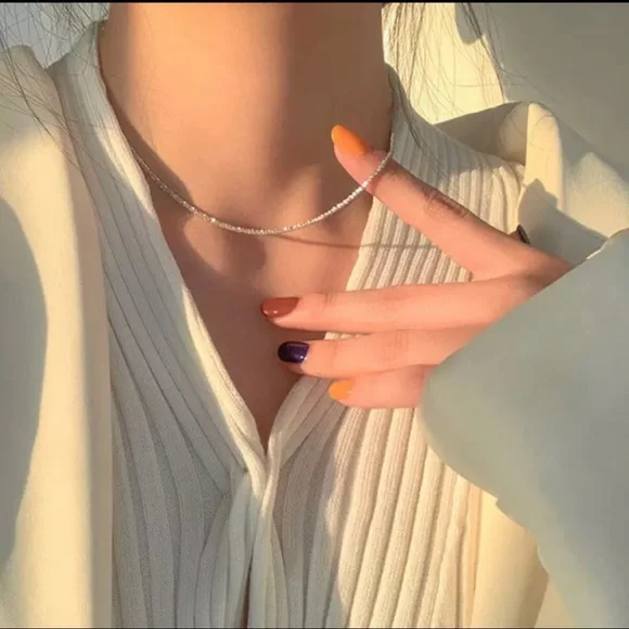 S925 2PC/SET SPARKLING CHAIN CHOKER NECKLACE - Picture 4 of 16